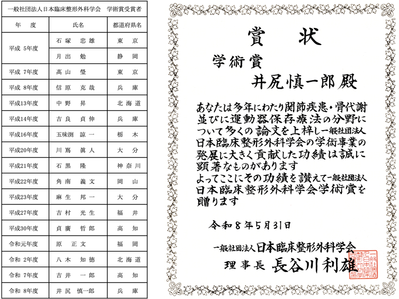 過去の受賞者、および表彰状